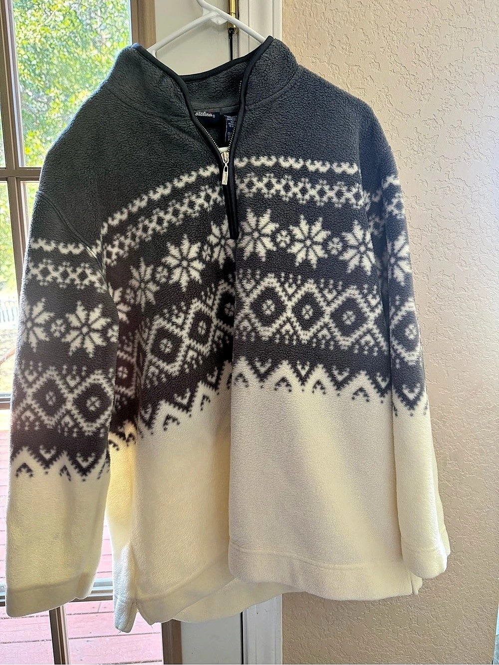Alpina Fair Isle Quarter-Zip Sweater Gray & White Large Like New